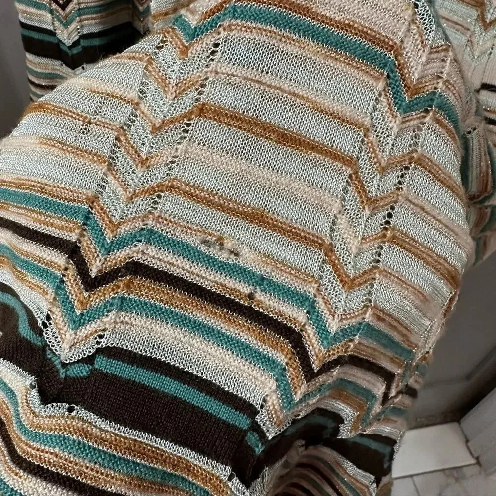 M Missoni Dress Multicolor Knitted V-Neck Long Sleeve Beach Dress Wool Size 8 - Picture 6 of 10